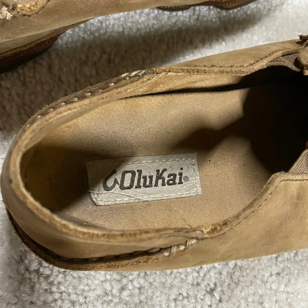 OluKai Moloa Shoes Mens 8 Leather Loafers Ray Toffee Slip On Driver Slipper